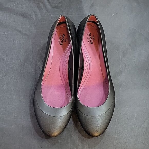 CROCS WOMEN'S LINA WEDGE ROUND TOE SLIP-ON SHOES - Picture 3 of 16